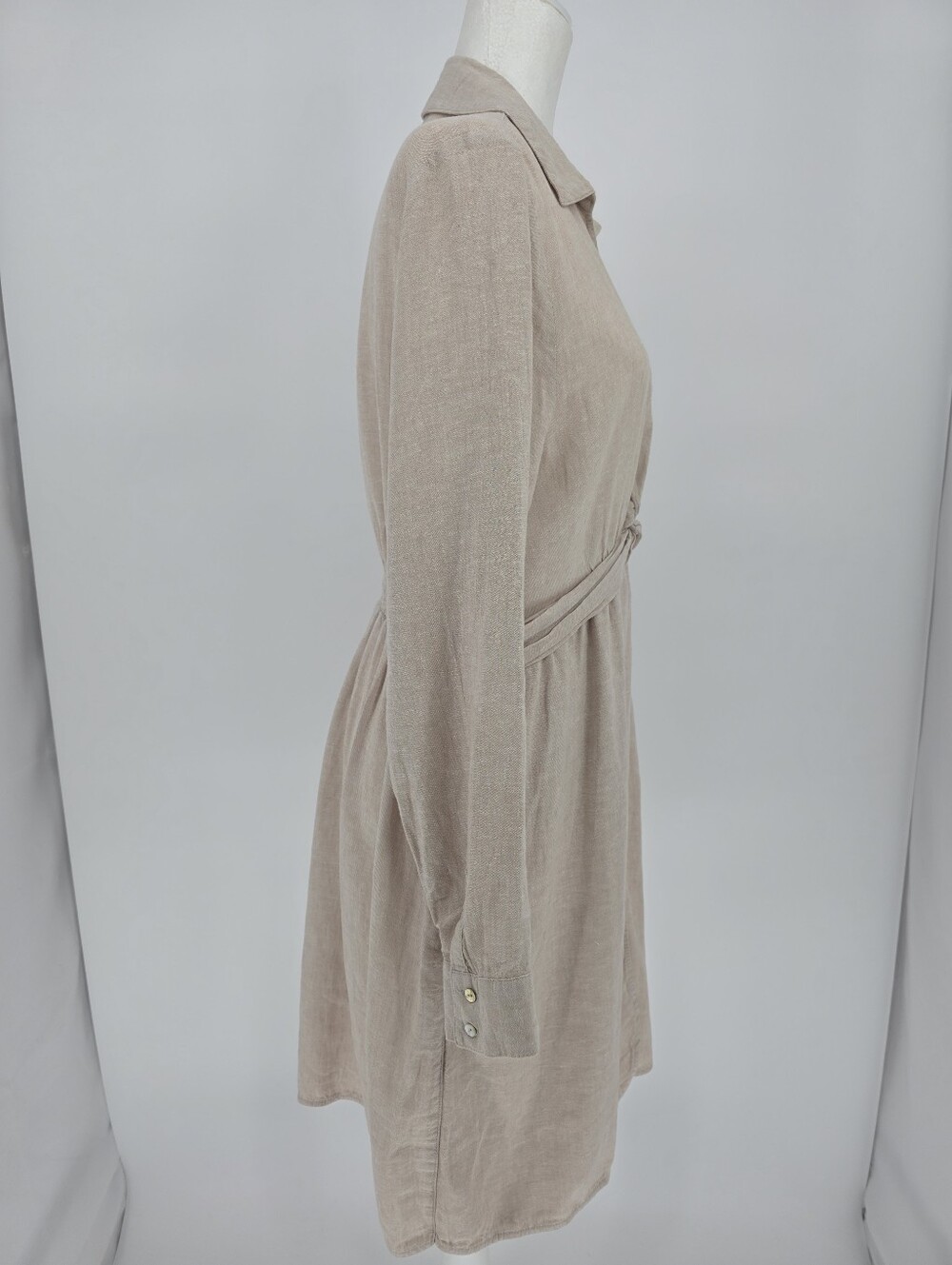 Joie Linen Blend Shirt Dress Beige Long Sleeve With Pockets Size Large - Picture 3 of 9